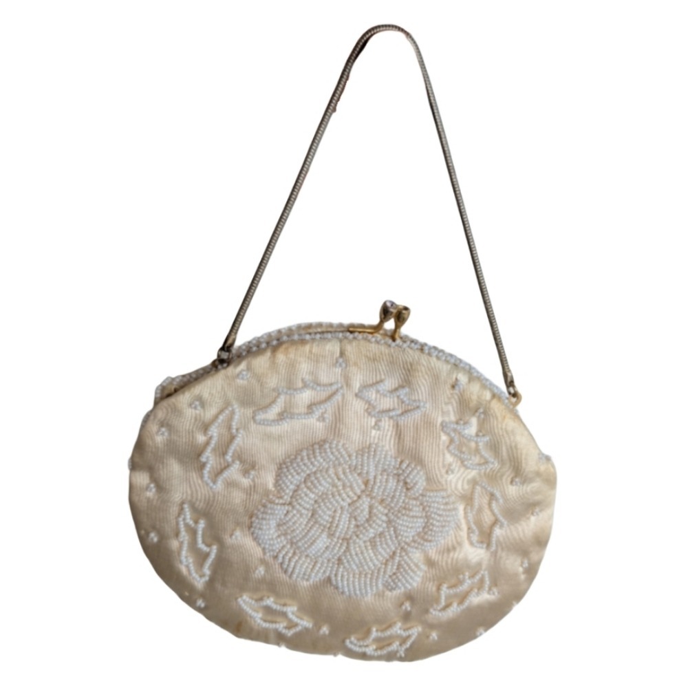 Vintage Goldco Cream Colored Beaded Purse Handbag‎